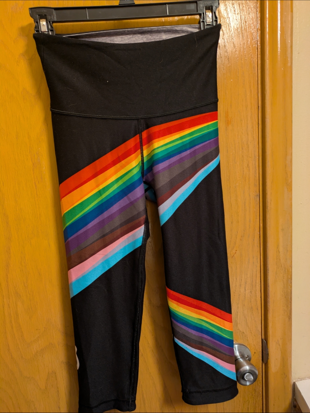Peleton with Pride Black Capri with Rainbow Stripe